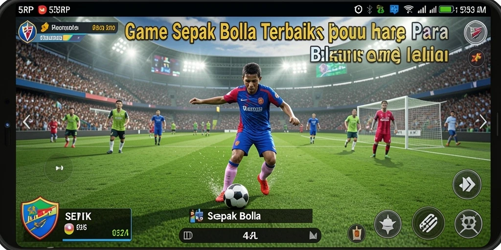 Screenshot antarmuka utama 55RP yang menampilkan gameplay sepak bola.