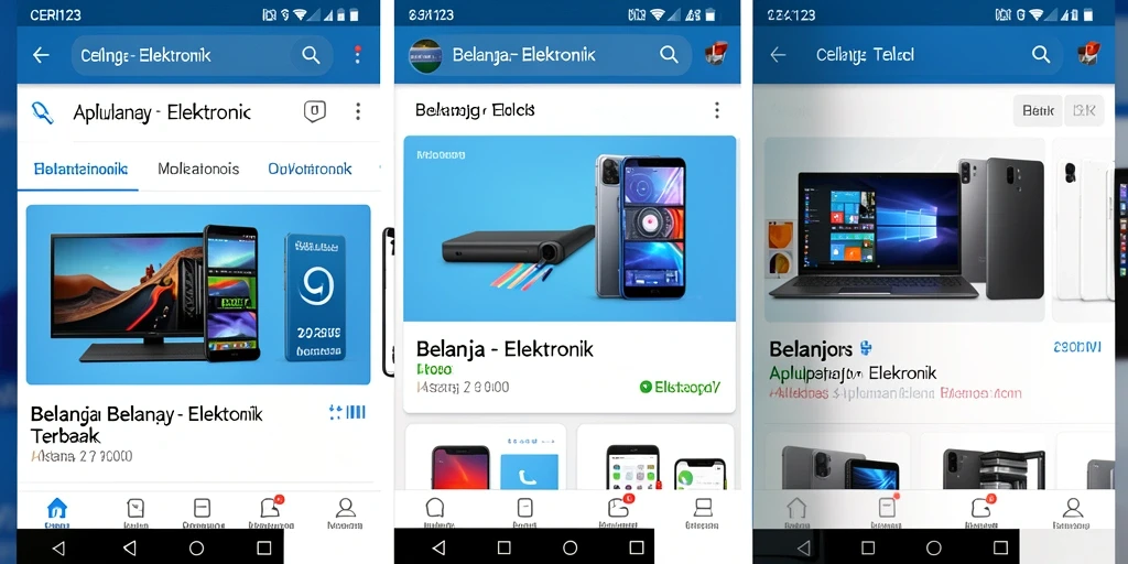 Tampilan antarmuka aplikasi CERI123 untuk belanja elektronik yang sederhana dan intuitif.