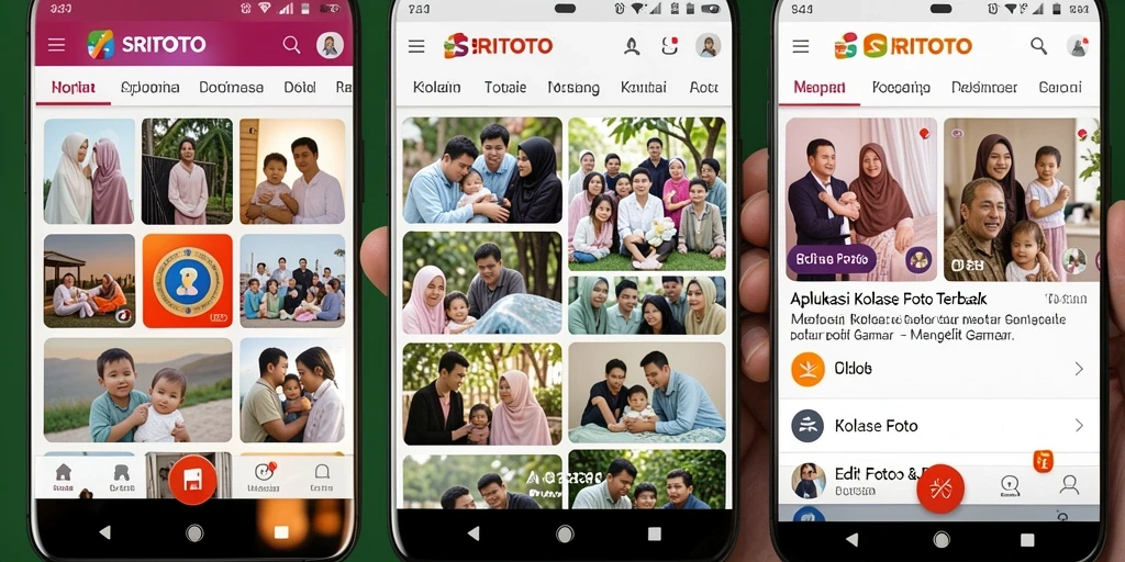 Antarmuka aplikasi Kolase Foto yang intuitif dan penuh warna.